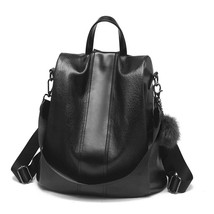 HERALD FASHION Quality Leather  Women Backpack Large Capacity Hair Ball School B - £149.63 GBP