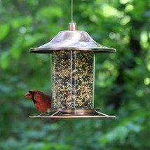 Copper Bird Feeder with Plastic Seed Reservoir Tube and Circular Perch - $2,148.11 MXN