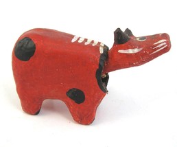 Vintage Red Cow Paper Mache  Nodder Japanese Handcrafted Bobble Head Akabeko - £14.00 GBP
