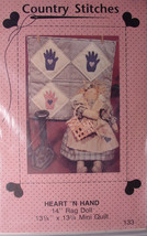 Pattern Heart n Hand Rag Doll 14&quot; and Mini Quilt 13.25&quot; square - £4.55 GBP