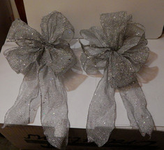  Big Wedding Glitter Bows Michaels Stores 12&quot; by 9&quot; Silver Color 2 ea 11D - £7.75 GBP