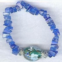 Blue Quartz Gem Chips Floral Blue Lampwork Bracelet - £14.93 GBP