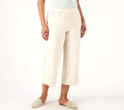 Quacker Factory DreamJeannes Short Pull-On Wide-Leg Culotte Pants- Stone, MEDIUM - £31.19 GBP