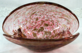 Murano Art glass Clam / Oyster Shell Bowl Speckles of Pink &amp; Sparkling G... - £39.97 GBP