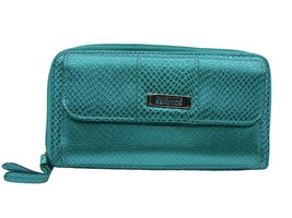 Kenneth Cole Reaction Metallic Teal Faux Snake Zip Around Wallet Snap Sh... - £18.89 GBP