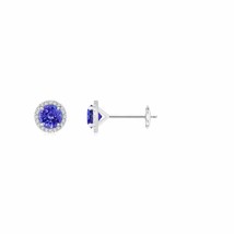 ANGARA Natural Tanzanite Round Halo Earrings with Diamond in 14K Gold (5MM) - £883.38 GBP