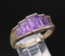 925 Silver - Vintage Raised Edge Graduated Inlaid Amethyst Ring Sz 8.5 -... - $35.76