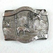 Vintage 1981 Washington Souvenir Belt Buckle Metal Moose Eagle Mount Bergamot  - £31.26 GBP