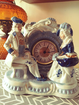 Porcelain Blue &amp; White George and Martha Washington Mantel Clock - £43.95 GBP