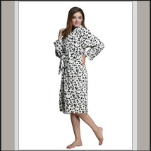 Thick Fleece Black and White Leopard Bath Lounger Robe With Belt Front Pockets image 2