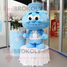 Sky Blue Wedding Cake mascot costume character dressed with a T-Shirt and Ties - $1,259.00