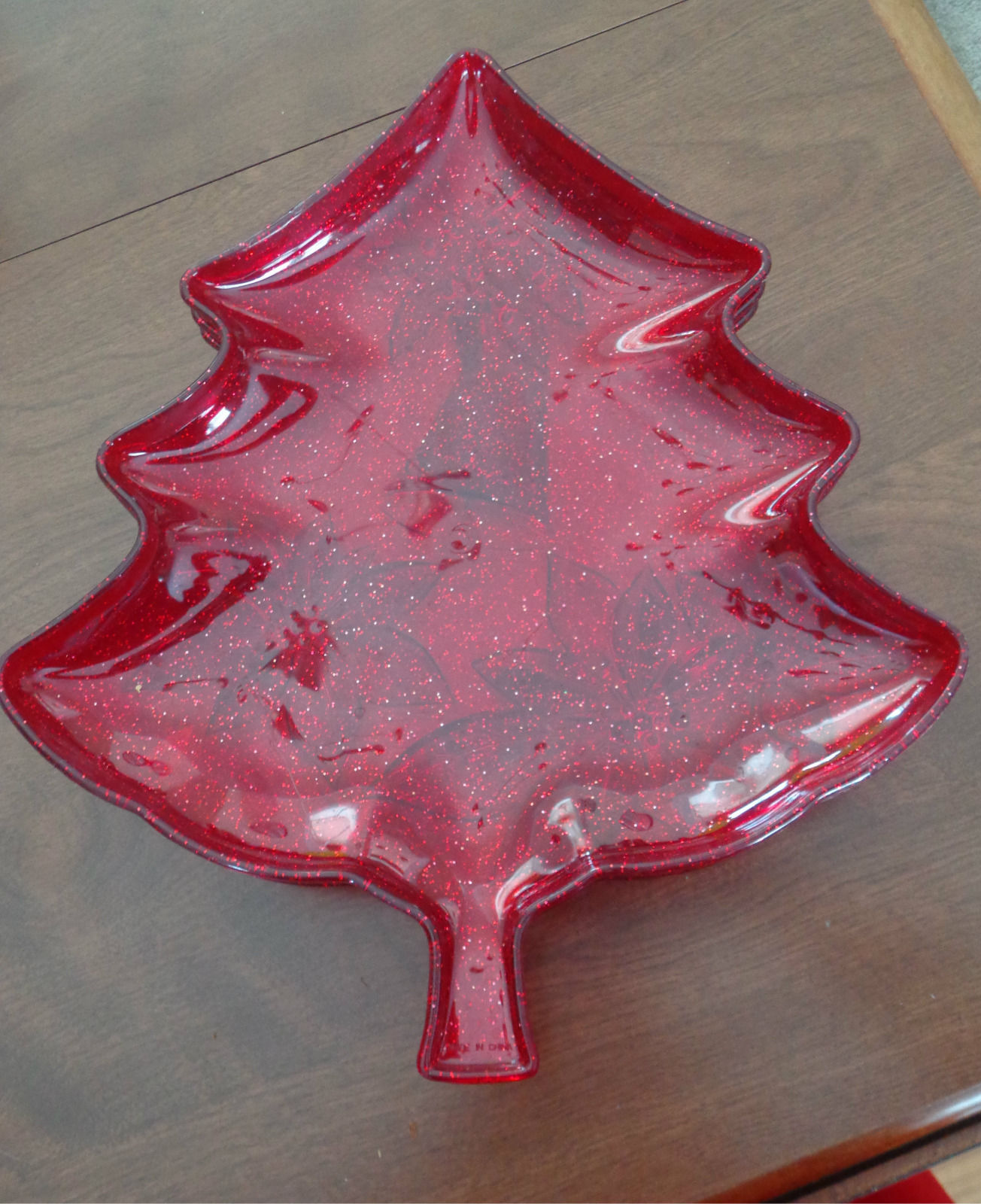 Set of Three Red Glitter Plastic Christmas Tree Shaped Plates - $1.00