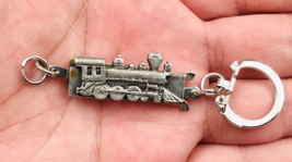 Vintage Silver Tone Railroad RR Locomotive Keychain 1 1/2&#39; x 1/2&quot; - $17.60