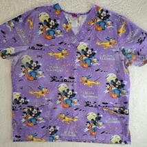 Womens Disney Mickey Mouse Scrub Top Size XL Halloween Theme Purple - £7.92 GBP