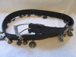 1993 Brighton woman&#39;s Belt, black with 22 charms, USA, L40103 - $50.00