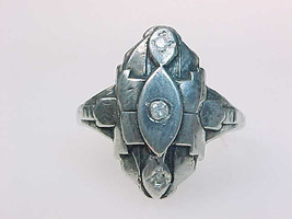 3 small Genuine DIAMONDS in very old STERLING Silver RING - Size 6 - $99.50