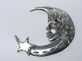 Large, Vintage CRESCENT MOON and STAR Pendant in STERLING Silver - 2 inches - £38.48 GBP