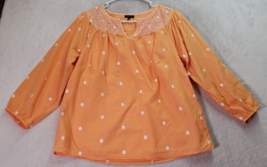 Talbots Blouse Top Women Petite Medium Orange Polka Dot Lined Long Sleeve V Neck - £16.25 GBP