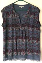 Daniel Rainn blouse size L women sleeveless pleated v-neck blue - £8.50 GBP