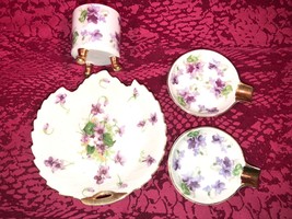 White Porcelain Violets Cigarette holder 2 Individual Ashtrays &amp; a Norcr... - $29.99