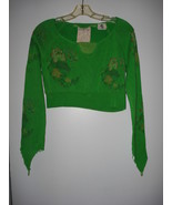 Da Nang 100% Silk Kelly Green &amp; Floral Design Long Sleeved Crop Top Size... - $628.30 MXN