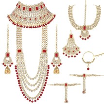 Ethnic Indian Traditional Gold Plated Kundan Dulhan Bridal Jewellery Set with Ch - £58.66 GBP