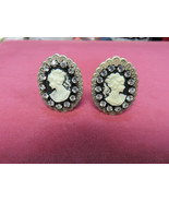 Vintage Mistar Bijoux Black Cameo Clip On Earrings (YC1-14) - $29.45