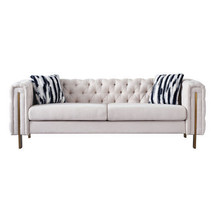 Modern Living Room Sofa Linen Square Arm Sofa, 84.25&quot; W Couch, Beige - £584.45 GBP