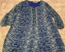 liz claiborne blouse XL Ocean blue Colors business casual - £11.22 GBP