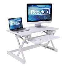 Rocelco 32" Height Adjustable Desk Converter, Sit Stand Computer Workstation Ris - £228.32 GBP