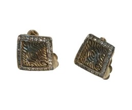 Vintage Women&#39;s Earrings Gold Plated Rhinestones Square Clip On Estate J... - £15.71 GBP