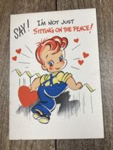 Vintage Valentine Boy on Fence All Out for You 1930s - $102.11 MXN