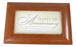 Happy Fiftieth 50th Anniversary Polished Burlwood With Trinket Wind Up Music Box - £22.26 GBP