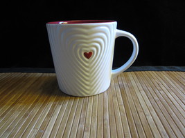 2008 Starbucks White Embossed Rippled Red Heart Valentine Coffee Mug Tea Cup - $24.99