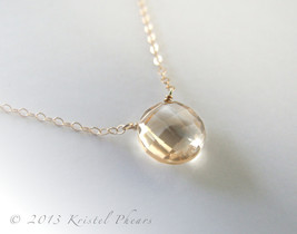 Solid 14k Citrine necklace - November Birthstone, large natural gemstone gift - £113.78 GBP