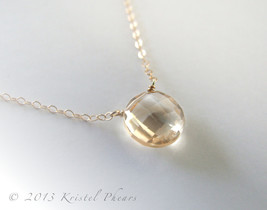 Solid 14k Citrine necklace - November Birthstone, large natural gemstone gift - $145.00