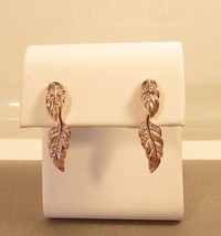 14K Pink Gold Vermeil Leaf C Z 925 Sterling Silver Dangle Butterfly Earrings - £19.65 GBP