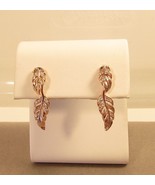 14K Pink Gold Vermeil Leaf C Z 925 Sterling Silver Dangle Butterfly Earr... - $24.99
