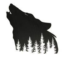 Black Wolf Silhouette Laser Cut Metal Wall Art Rustic Lodge Mountain Cabin Decor - £21.60 GBP