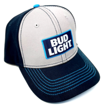 Bud Light Beer Patch Logo Navy Blue Grey Retro Adjustable Curved Bill Hat Cap - $15.15