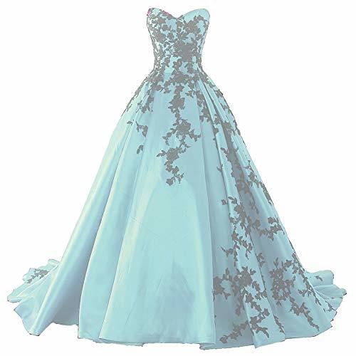 Beaded Gothic Black Lace Long Ball Gown Satin Prom Evening Dress Aqua Blue US 6