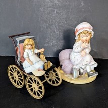 Girl Spilling Bowl Figurine The Good Company Ceramic and Girl on Stroller Wagon - £26.71 GBP