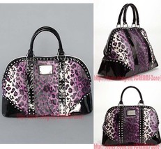 Betsey Johnson Betseyville Cheetah Leopard Purple Stud Hobo Travel Overnight Bag - £259.79 GBP