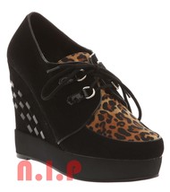 Bettie Page Goth Punk Platform Leopard Creepers Wedges Ankle Boots Heels Shoes - £127.93 GBP