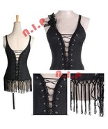 Black Goth Open Lace Up Cutout Back Vest Tassel Fringe Punk Visual Kei Rose Top - $143.00