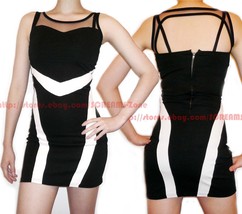 Black White Celebrity Bodycon Mesh Cutout Open Back Party Evening Clubwear Dress - $104.00