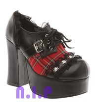 DEMONIA Goth Punk Red Plaid Platform Cyber Emo Hot Topic Heels Shoes Ankle Boots - £165.46 GBP