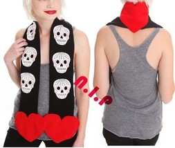 Day of the Dead Punk Sugar Skeleton Skull Hearts Goth Winter Scarf Hot Topic Emo - £73.18 GBP