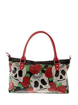 Day of the Dead Skulls Roses Goth Hand Bag Punk Hot Topic Visual Kei Rockabilly - £104.55 GBP