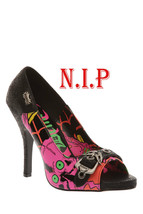 Demonia Neon Pink Zombie Buckle Accent Peep Toe Heels Shoes Punk Goth Cyber Rave - £130.27 GBP
